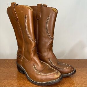 Vintage Brown Leather Western‎ Cowboy Boots with Contrast Stitching